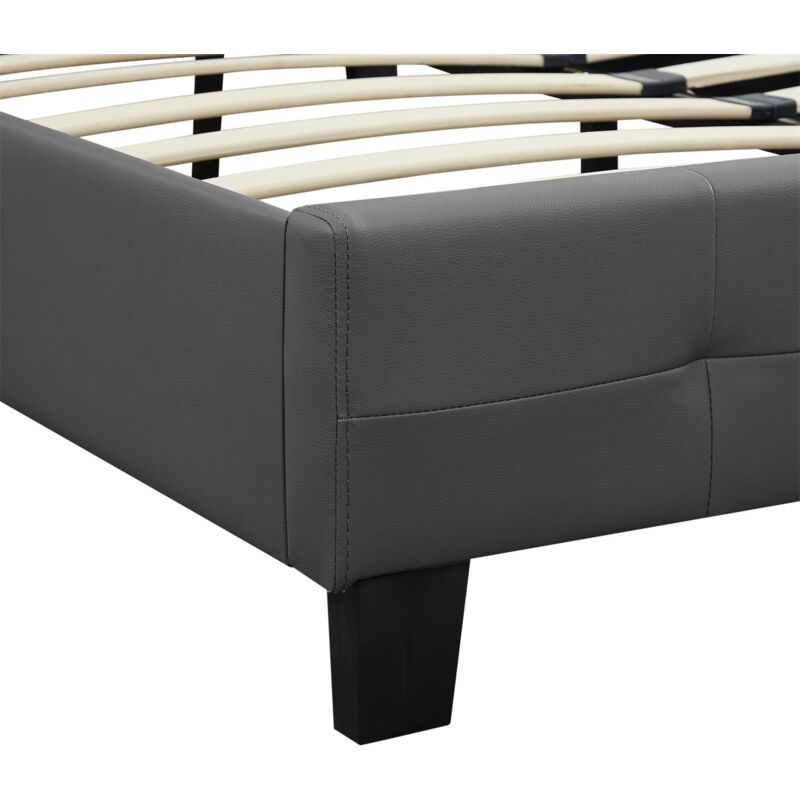 Lit Double 140x190 Cm Josy Avec Sommier - Tête Et Pied Capitonnés Gris Avec Strass