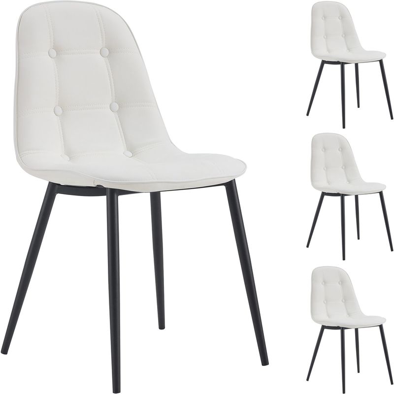 Lot de 4 chaises ALVARO pour salle à manger ou cuisine avec 4 pieds en  métal noir et assise capitonnée, revêtement synthétique noir