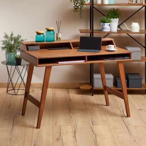 Idimex – Bureau secrétaire LUNA en pin massif – 2 niches de rangement intégrées – Dimensions 83 x 110 x 54 cm – Brun foncé, surface cirée
