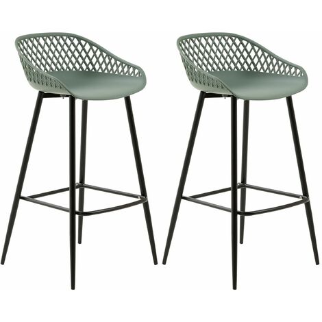 Idimex – Lot de 2 tabourets de bar – Assise en plastique vert de gris – Hauteur d'assise 75 cm – Design moderne et stable