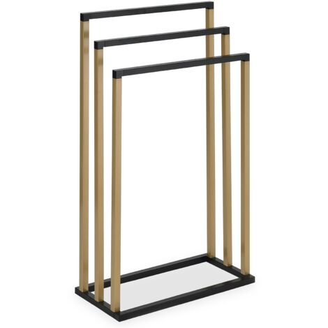 Idimex – Porte-serviettes en métal laqué noir et doré – 3 tringles à différentes hauteurs – Circulation d'air pour séchage rapide – Assemblage facile