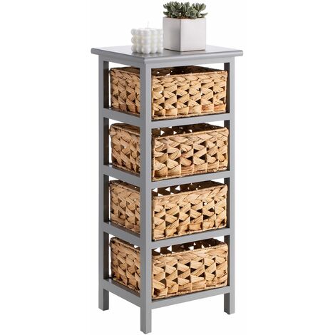 Idimex – Chiffonnier en bois de paulownia gris avec 4 paniers en jacinthe d'eau – Dimensions optimisées pour rangement – Style champêtre élégant