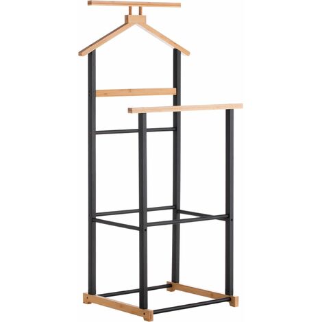 Idimex – Valet de chambre double en bambou noir et naturel – Cintre pour veste et chemise – Support pour pantalon et cravate – Peu encombrant