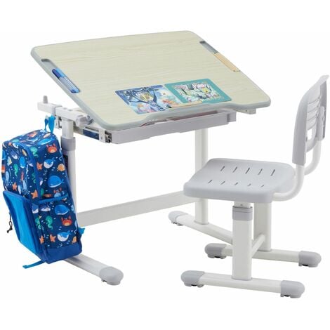 Bureau enfant écolier junior FLEXI table à dessin réglable en hauteur et  pupitre inclinable avec 1 tiroir en pin lasuré multicolore