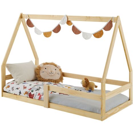 Idimex – Lit cabane en pin massif 70x140 cm – Design Montessori avec barrière modulable – Idéal pour chambre d'enfant