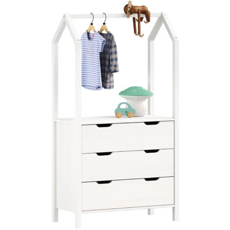 Idimex – Commode enfant Montessori en pin massif – 3 tiroirs spacieux – Dimensions H 152 cm – Design en forme de maison – Coloris blanc (1/5)
