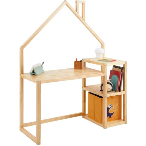Idimex – Bureau enfant en pin massif naturel – Hauteur réglable 56-75 cm – Design en forme de maison – 162 x 120 x 50 cm (H x L x P)
