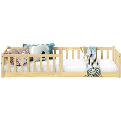 Lit enfant GUSTAVO type Montessori, couchage 90x190 cm, en pin massif naturel