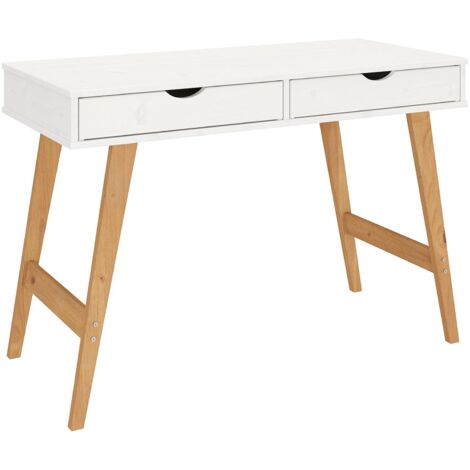 Idimex – Bureau droit en pin massif lasuré blanc avec 2 tiroirs – Dimensions 120x60cm – Style minimaliste pour espace de travail organisé (1/5)