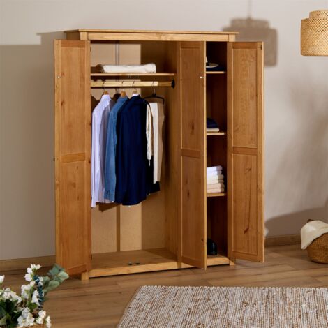 Armoire CANCUN 3 portes, en pin – Coloris naturel