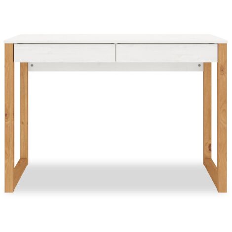 Idimex – Bureau droit 2 tiroirs en pin massif – Coloris blanc et chêne – Dimensions 120x60cm – Style scandinave élégant pour bureau moderne