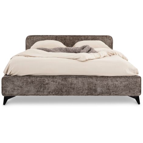 Idimex – Lit double gris 140x190 cm – Cadre en bois et métal – Sommier à lattes inclus – Hauteur 21 cm – Style moderne (1/5)