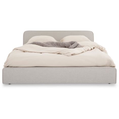 Idimex – Lit double gris clair 140x190 cm – Cadre en bois et métal – Sommier à lattes inclus – Style moderne et minimaliste (1/5)