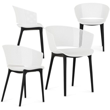 Idimex – Lot de 4 chaises de jardin en polypropylène résistant aux UV – Hauteur d'assise 47 cm – Charge maximale 110 kg – Noir/Blanc