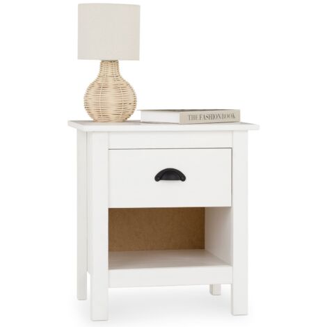 Idimex – Table de chevet en pin massif blanc H 50 cm – 1 tiroir et étagère – Design épuré pour chambre moderne