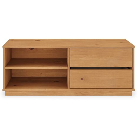 Meuble TV MAITE L 110 cm 2 tiroirs en bois massif - Coloris chêne (1/5)