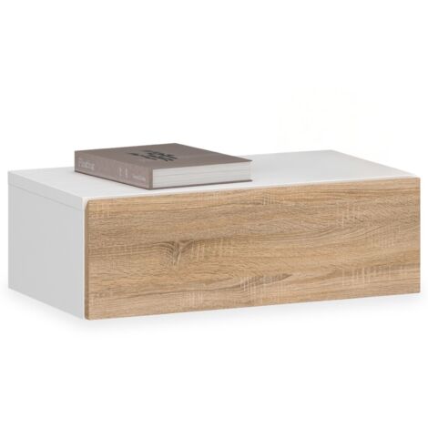 Chevet suspendu OCEANE, en bois - Blanc et sonoma