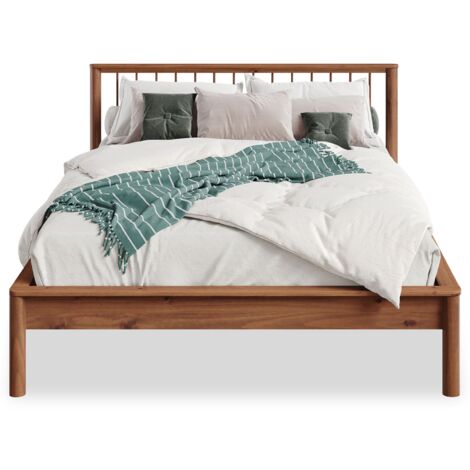 Idimex – Lit adulte 140 x 200 cm en bois massif châtaignier – Sommier à lattes inclus – Hauteur 38 cm – Design intemporel et robuste - LIT 140 X (1/5)
