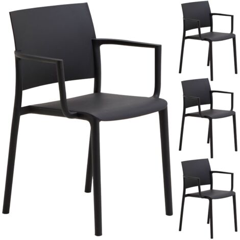Idimex – Lot de 4 chaises de jardin en plastique noir – Résistantes aux UV – Hauteur d'assise 46 cm – Assemblage facile (1/5)