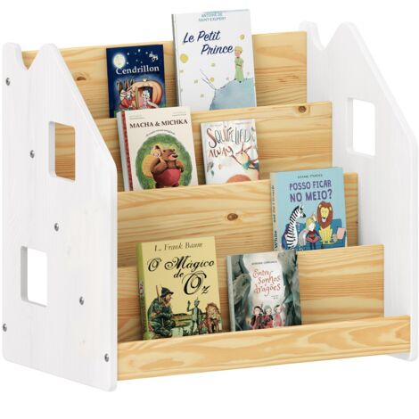Bibliothèque enfant BRUNO en pin massif laqué blanc/naturel