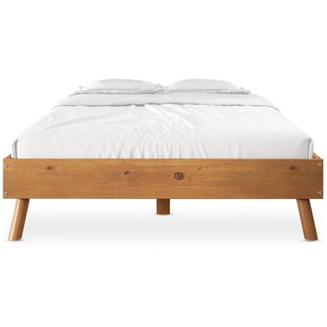 Idimex – Lit futon 140 x 200 cm en bois massif – Design minimaliste sans tête de lit – Stabilité renforcée avec barre centrale – Coloris chêne (1/5)