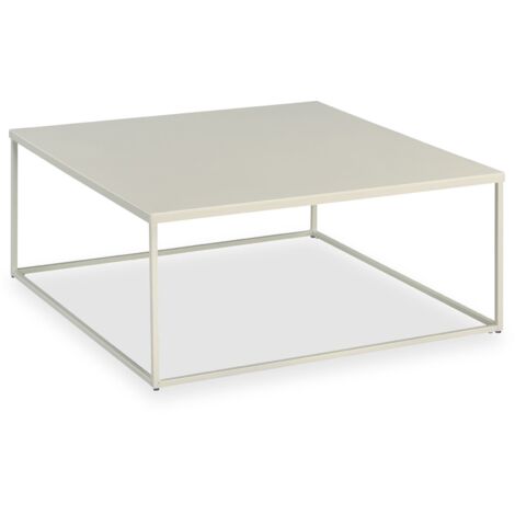 Idimex – Table basse carrée 80x80cm en métal laqué beige – Piètement stable en tubes carrés – Style vintage pour salon moderne