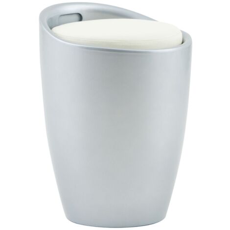 Idimex – Tabouret coffre de rangement gris – Structure en plastique ABS – Assise amovible en PU blanc – Épaisseur coussin 6 cm