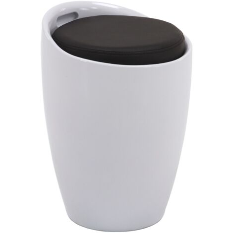 Idimex – Tabouret coffre de rangement – Plastique ABS blanc – Assise synthétique noire – Siège amovible avec poignée de transport