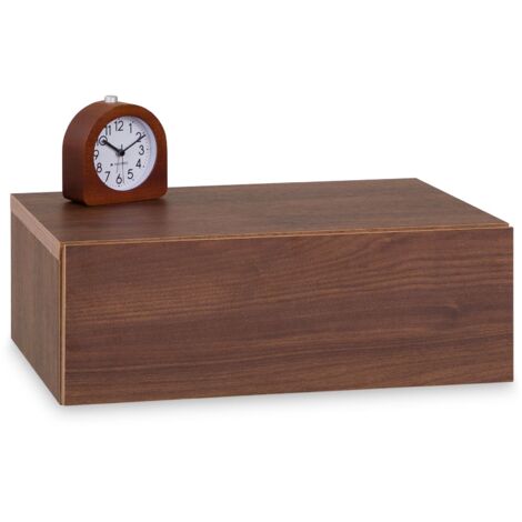 Idimex – Chevet suspendu en bois noyer – Tiroir sans poignée – Dimensions 15 x 42 x 30 cm – Fixation murale incluse – Design moderne