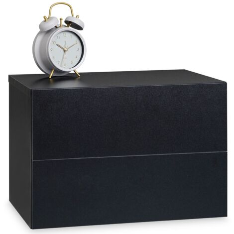 Idimex – Chevet suspendu Florent – Mélaminé noir mat – 2 tiroirs sans poignée – Dimensions 29x42x30cm – Charge max 5kg (1/5)