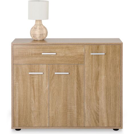 Idimex – Buffet Coraline 3 portes 1 tiroir – Chêne Sonoma – Dimensions 70x88x30 cm – Surface résistante aux éraflures – Design moderne