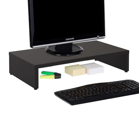 Support d'écran d'ordinateur MONITOR, réhausseur pour moniteur avec tablette de séparation, longueur 50 cm, en mélaminé noir mat