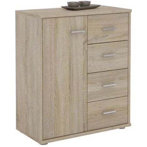 Idimex – Buffet salle à manger Oscar 60 cm en panneaux de particules mélaminés – Coloris chêne sonoma – 4 tiroirs pour rangement efficace (1/4)