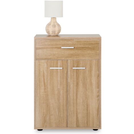 Idimex – Buffet Calais en mélaminé décor chêne sonoma – Dimensions 140x80x40 cm – Résistant aux éraflures – Rangement avec tiroir et étagère (1/7)
