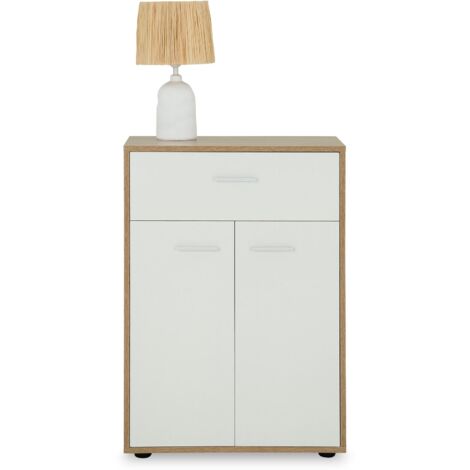 Idimex – Buffet Calais en mélaminé chêne sonoma et blanc mat – Grand tiroir et espace de rangement – Surface résistante aux éraflures