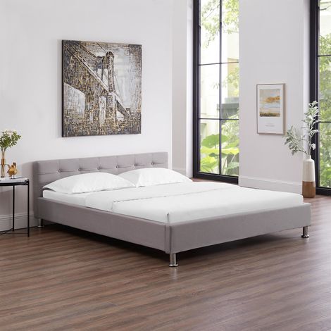 Lit double futon pour adulte GOMERA avec sommier queen size 160x200 cm  couchage 2 places / 2 personnes, revêtement synthétique gris