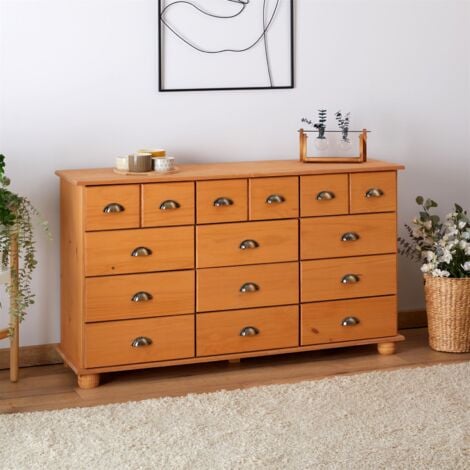 Commode apothicaire COLMAR en pin massif, 12 tiroirs, finition cirée