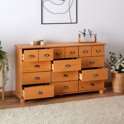 Commode apothicaire COLMAR en pin massif, 12 tiroirs, finition cirée
