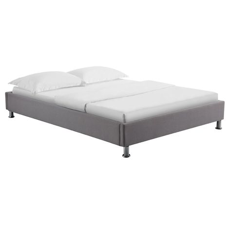 Lit futon double pour adulte NIZZA 140x190 cm 2 places / 2 personnes, avec sommier et pieds en métal chromé, tissu gris