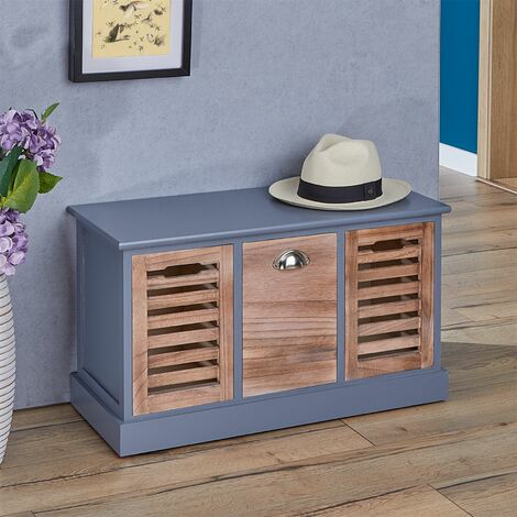 Boîte de rangement en bois modèle 1 - avec poignées - Gris et couleur bois  naturel - 33 x 33 x 37 cm
