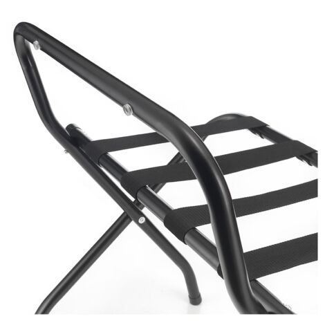 Porte-Bagages Pliable Métal - Avec Sanglies Nylon - Pour Valise, Hôtel, Chambre - Pieds Réglables - Gris - 200 Kg Charge