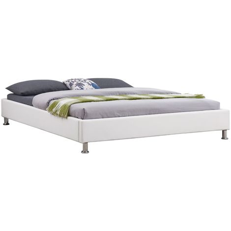 Lit double futon pour adulte GOMERA avec sommier queen size 160x200 cm  couchage 2 places / 2 personnes, revêtement synthétique gris