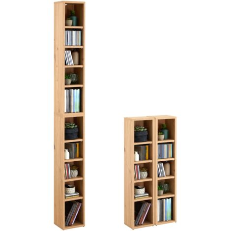 Idimex – Etagères modulables pour CD et DVD – Lot de 2 éléments – 8 tablettes réglables – Mélaminé décor chêne – Dimensions 20x187x17 cm