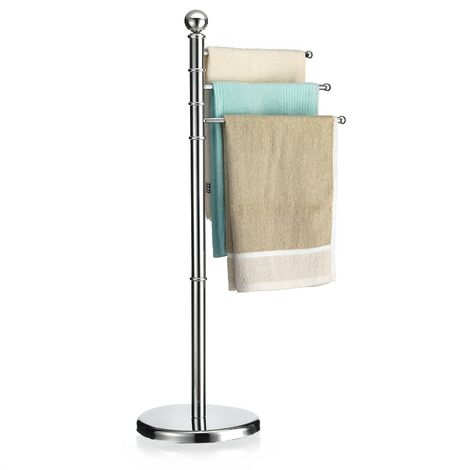 Porte-serviettes sur pied kuno portant pour vêtements et linge de salle de  bain avec 3 niveaux d'étendage, structure en métal chromé - Conforama