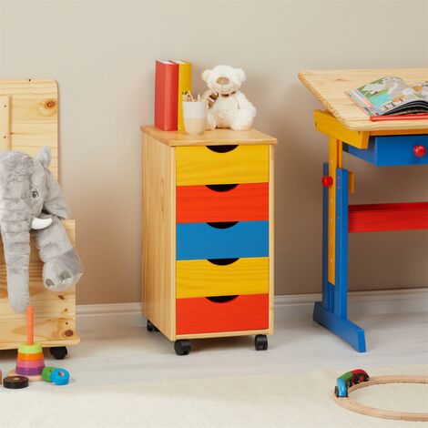 Caisson de bureau sur roulettes LAGOS, avec 5 tiroirs lasuré multicolore