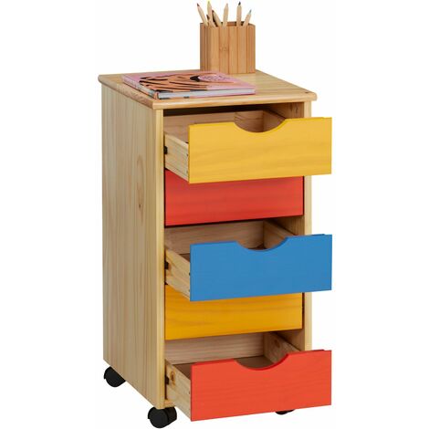 Caisson de bureau sur roulettes LAGOS, avec 5 tiroirs lasuré multicolore