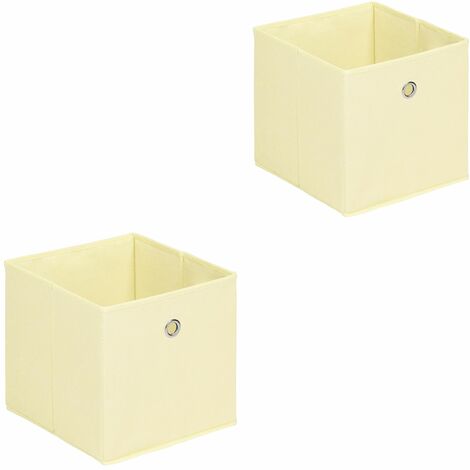 Lot de 2 boites en tissu beige ELA boîte de rangement ouverte avec poignée dim 27 x 27x x27 cm, pour linge jouets vêtements