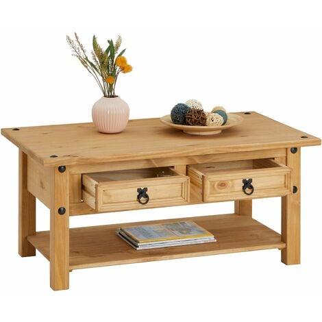 Table basse en pin SALSA style mexicain, avec 2 tiroirs
