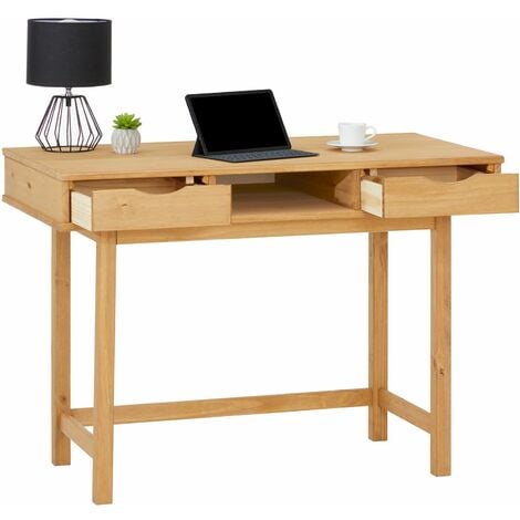 Bureau SALSA, avec 2 tiroirs et 1 niche, en pin massif finition teintée/cirée