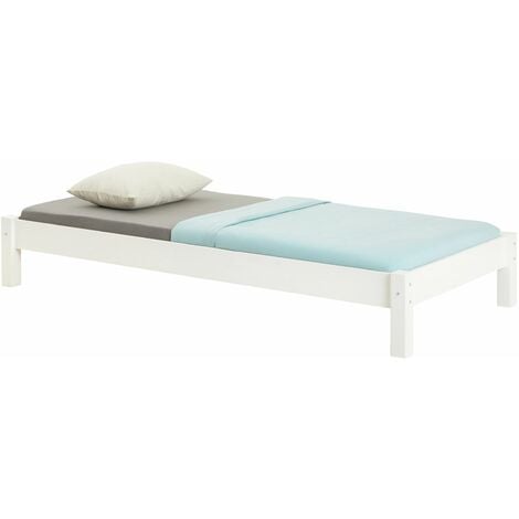 IDIMEX Lit futon THOMAS couchage double 140 x 200 cm 2 places / 2  personnes, en pin massif lasuré blanc pas cher 